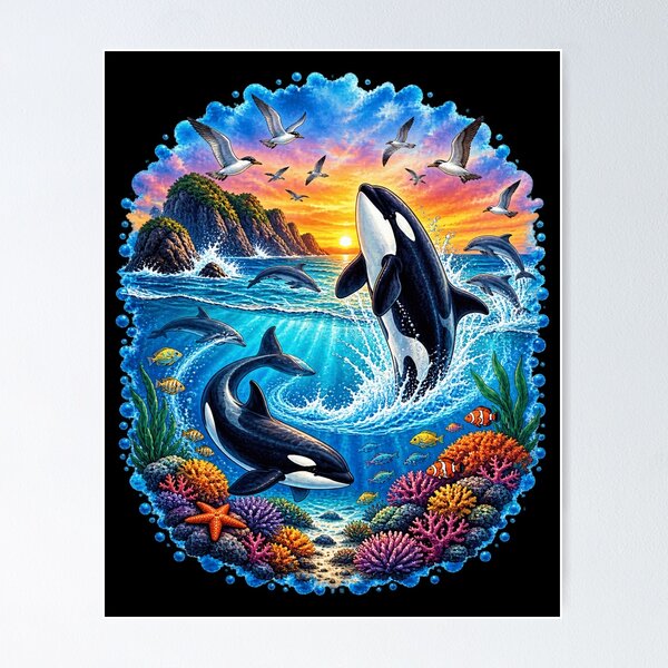 Item preview, Orca Killer Whale Ocean Adventure – Colorful Marine Wildlife Art designed and sold by MAJCO-ART.