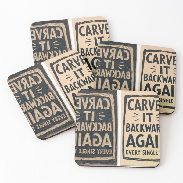 Item preview, Carved It Backwards Again Linocut Joke Print designed and sold by BoosterShop.