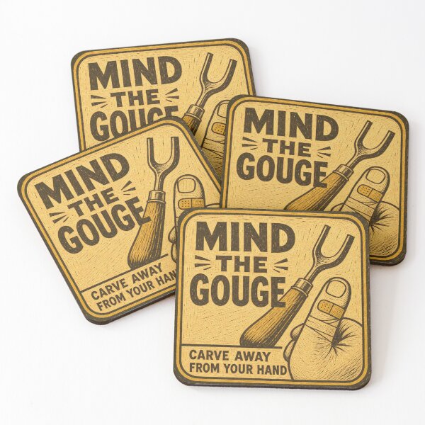 Item preview, Mind The Gouge Lino Carving Warning Sign designed and sold by BoosterShop.