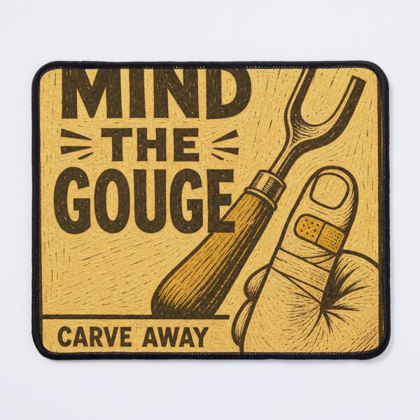 Item preview, Mind The Gouge Lino Carving Warning Sign designed and sold by BoosterShop.