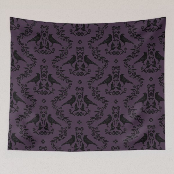 Item preview, Gothic Purple Crow Floral Pattern designed and sold by Flora-and-Fable.