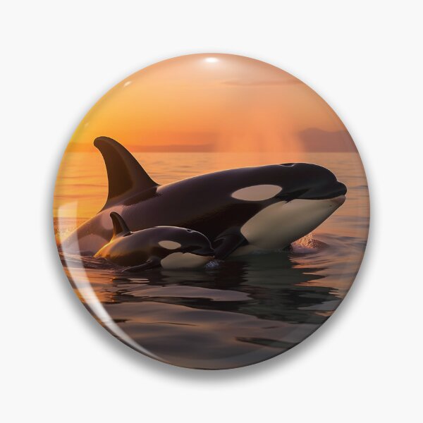 Item preview, Orca and her calf at sunset — Oceanic tenderness designed and sold by Hawaii26.