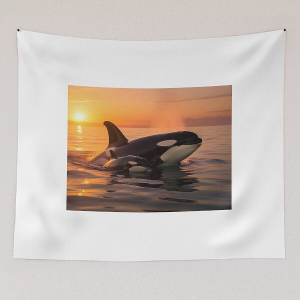 Item preview, Orca and her calf at sunset — Oceanic tenderness designed and sold by Hawaii26.