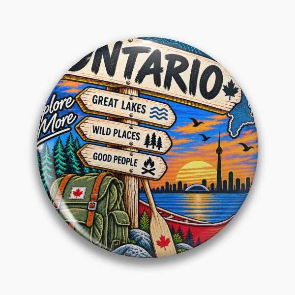 Item preview, Ontario Canada Great Lakes Adventure – Vintage Canoe, Wilderness & Toronto Skyline designed and sold by Only-Creative.