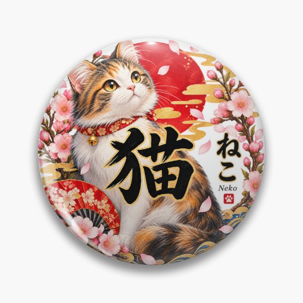 Item preview, Neko Cat – 猫 Japanese Kanji & ねこ Sakura Japanese Art Sticker designed and sold by Daihuku2525.