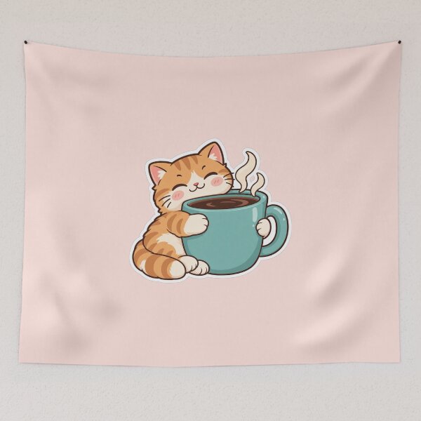 Item preview, Coffee Addict Cat Cute Sticker Design designed and sold by Inkworksbyshery.