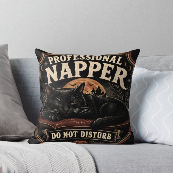 Item preview, Professional Napper Black Cat Halloween Retro Screen Print designed and sold by RoyesButler.