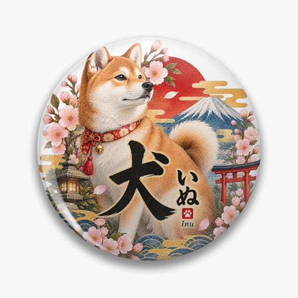 Item preview, Inu Dog – Japanese Calligraphy & Shiba Inu Sakura Sticker designed and sold by Daihuku2525.