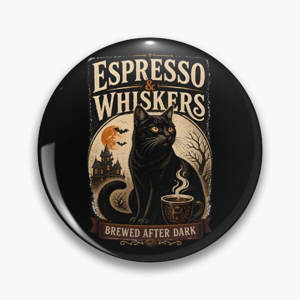 Item preview, Espresso & Whiskers Black Cat Halloween Retro Screen Print designed and sold by LiviuGligoros.