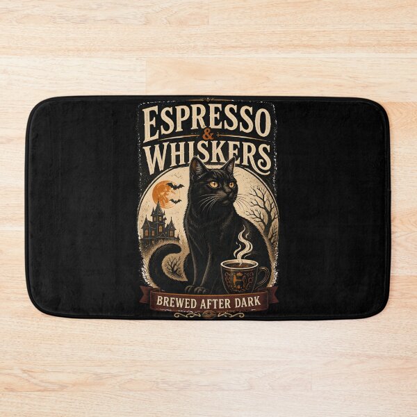Item preview, Espresso & Whiskers Black Cat Halloween Retro Screen Print designed and sold by LiviuGligoros.