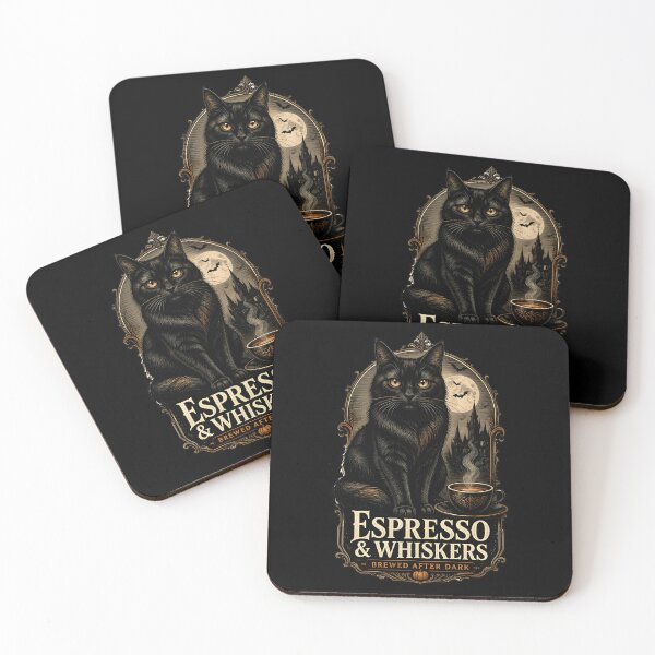 Item preview, Espresso & Whiskers Black Cat Halloween Gothic Engraving designed and sold by LiviuGligoros.