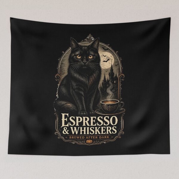 Item preview, Espresso & Whiskers Black Cat Halloween Gothic Engraving designed and sold by LiviuGligoros.