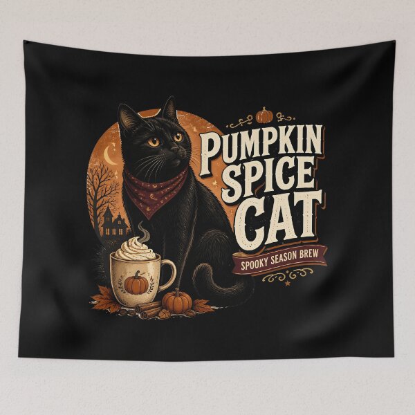 Item preview, Pumpkin Spice Cat Black Cat Halloween Retro Screen Print designed and sold by LiviuGligoros.