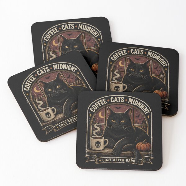 Item preview, Coffee • Cats • Midnight Black Cat Halloween Retro Screen Print designed and sold by LiviuGligoros.