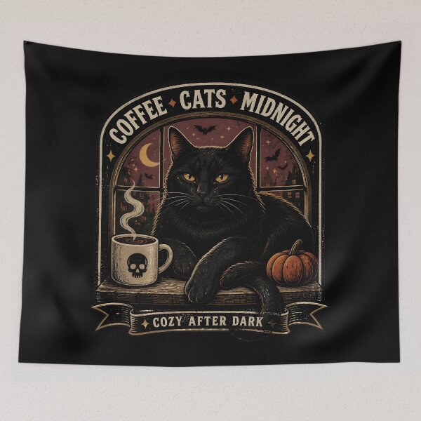 Item preview, Coffee • Cats • Midnight Black Cat Halloween Retro Screen Print designed and sold by LiviuGligoros.