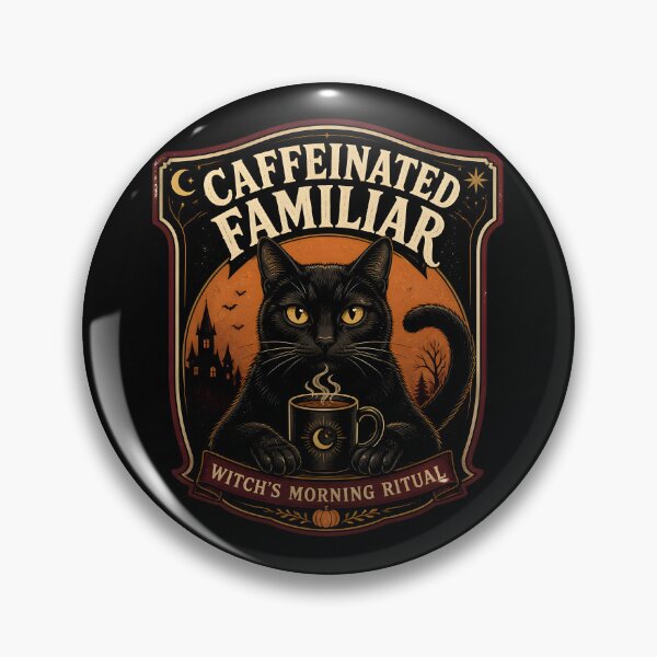 Item preview, Caffeinated Familiar Black Cat Halloween Retro Screen Print designed and sold by LiviuGligoros.