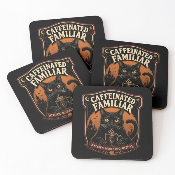 Item preview, Caffeinated Familiar Black Cat Halloween Retro Screen Print designed and sold by LiviuGligoros.
