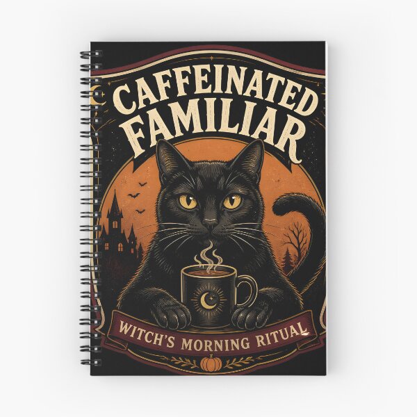 Item preview, Caffeinated Familiar Black Cat Halloween Retro Screen Print designed and sold by LiviuGligoros.