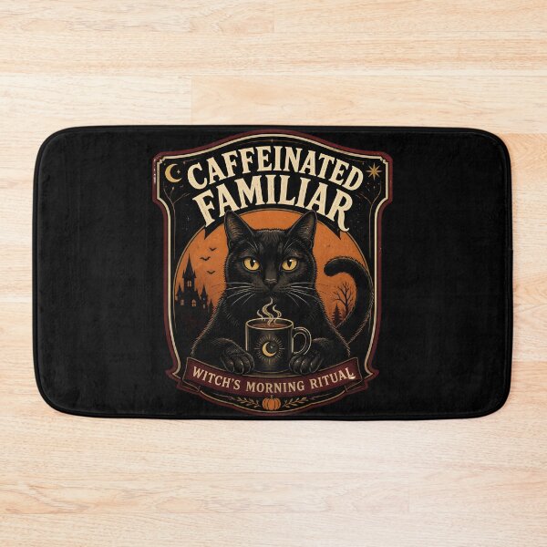 Item preview, Caffeinated Familiar Black Cat Halloween Retro Screen Print designed and sold by LiviuGligoros.