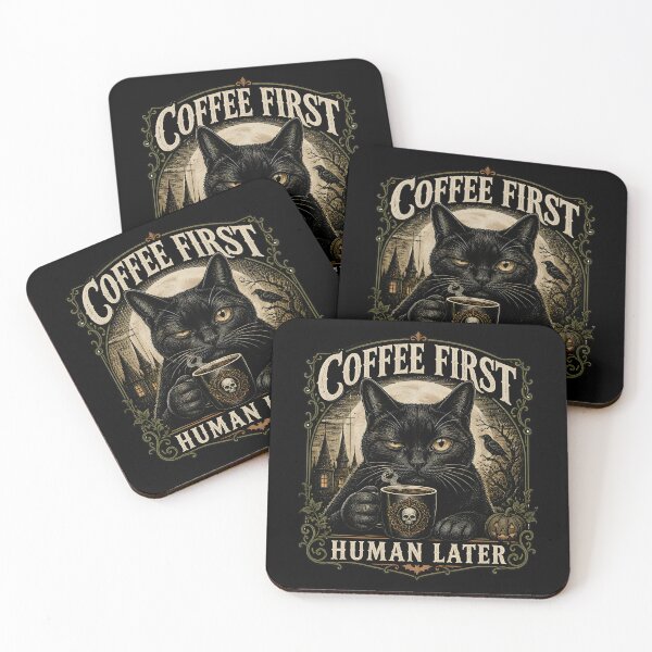 Item preview, Coffee First Black Cat Halloween Gothic Engraving designed and sold by LiviuGligoros.