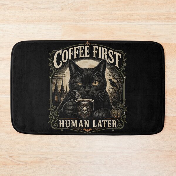 Item preview, Coffee First Black Cat Halloween Gothic Engraving designed and sold by LiviuGligoros.