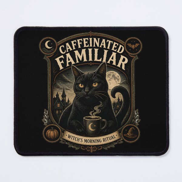 Item preview, Caffeinated Familiar Black Cat Halloween Gothic Engraving designed and sold by LiviuGligoros.