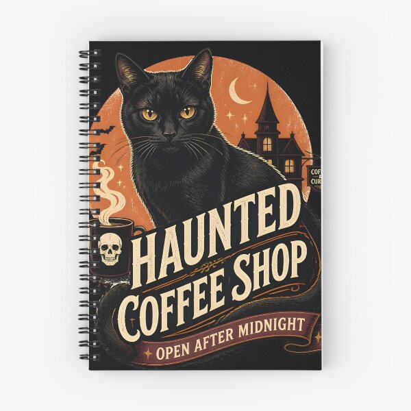 Item preview, Haunted Coffee Shop Black Cat Halloween Retro Screen Print designed and sold by LiviuGligoros.