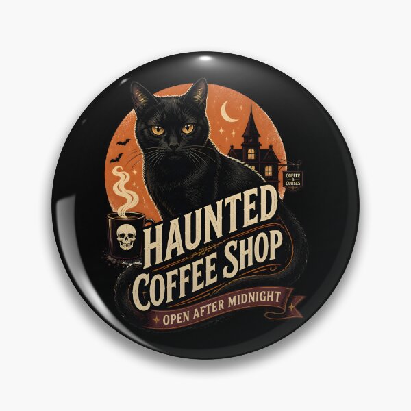 Item preview, Haunted Coffee Shop Black Cat Halloween Retro Screen Print designed and sold by LiviuGligoros.