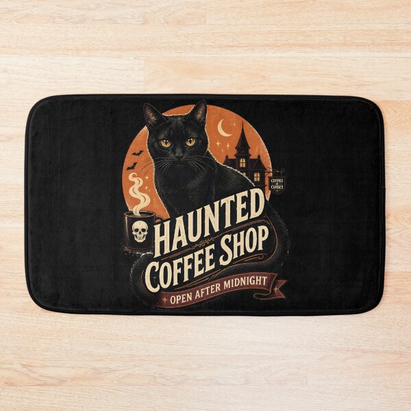 Item preview, Haunted Coffee Shop Black Cat Halloween Retro Screen Print designed and sold by LiviuGligoros.