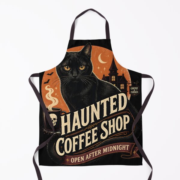 Item preview, Haunted Coffee Shop Black Cat Halloween Retro Screen Print designed and sold by LiviuGligoros.