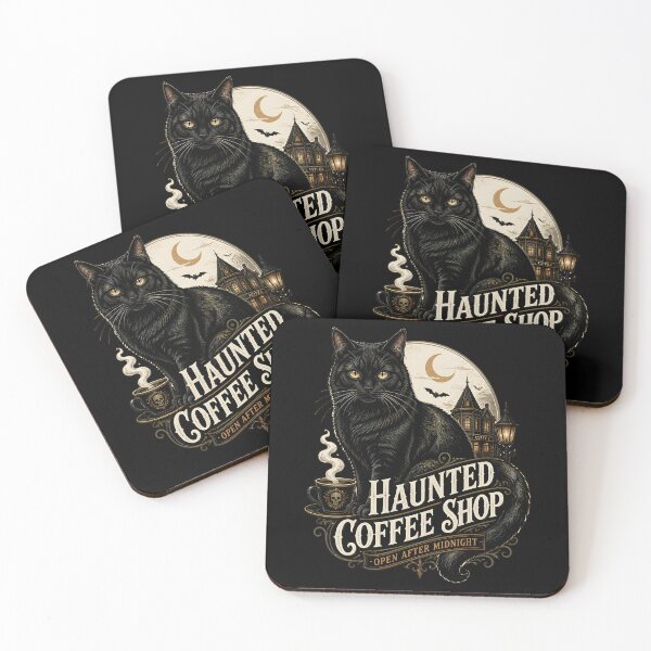 Item preview, Haunted Coffee Shop Black Cat Halloween Gothic Engraving designed and sold by LiviuGligoros.