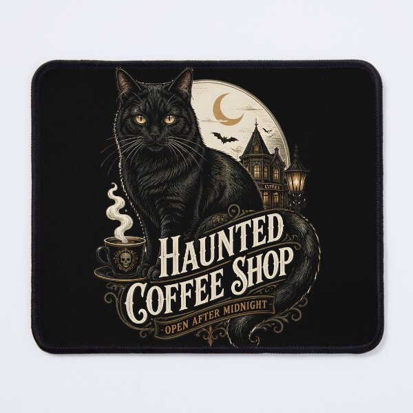 Item preview, Haunted Coffee Shop Black Cat Halloween Gothic Engraving designed and sold by LiviuGligoros.