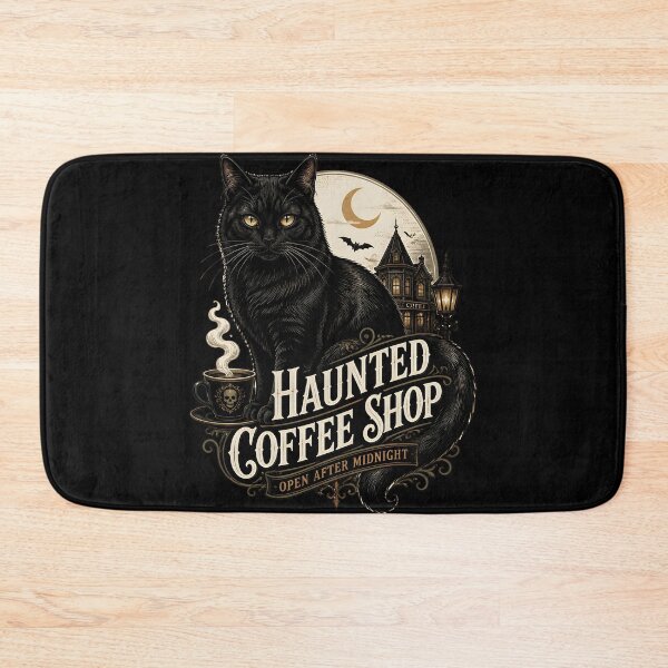 Item preview, Haunted Coffee Shop Black Cat Halloween Gothic Engraving designed and sold by LiviuGligoros.