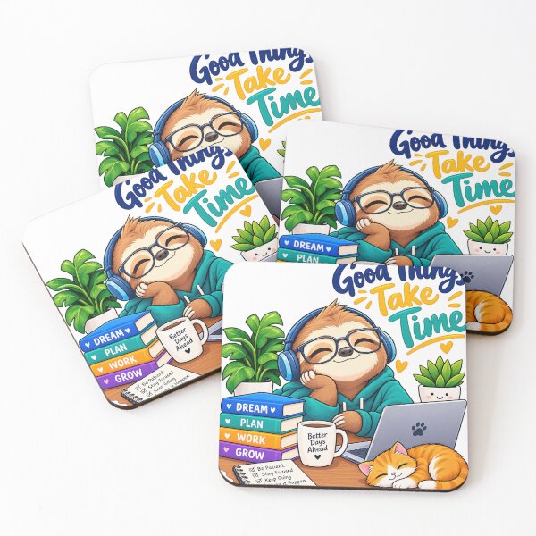 Item preview, Good Things Take Time – Cute Sloth Productivity Motivational Design designed and sold by Pixel & Ponder.