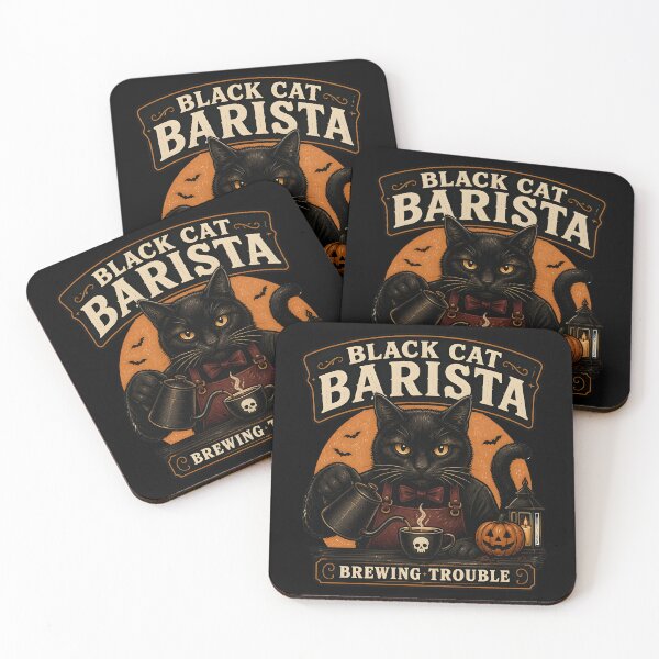 Item preview, Black Cat Barista Black Cat Halloween Retro Screen Print designed and sold by LiviuGligoros.