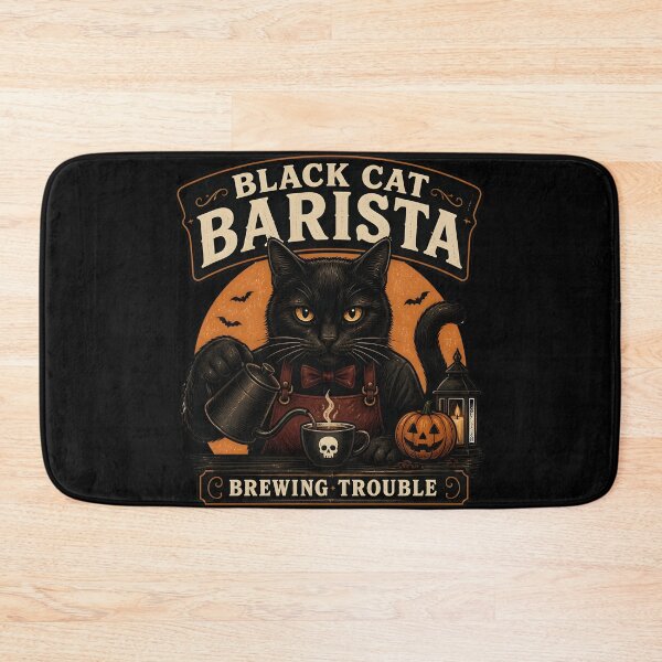 Item preview, Black Cat Barista Black Cat Halloween Retro Screen Print designed and sold by LiviuGligoros.