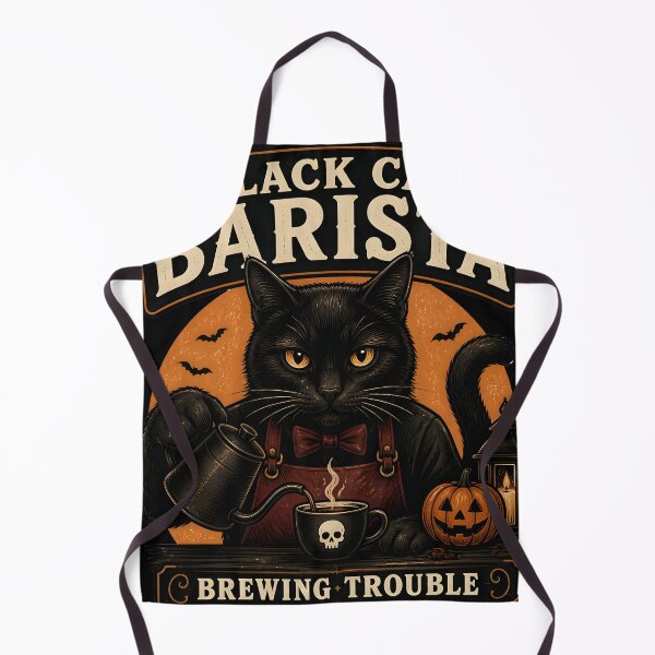 Item preview, Black Cat Barista Black Cat Halloween Retro Screen Print designed and sold by LiviuGligoros.