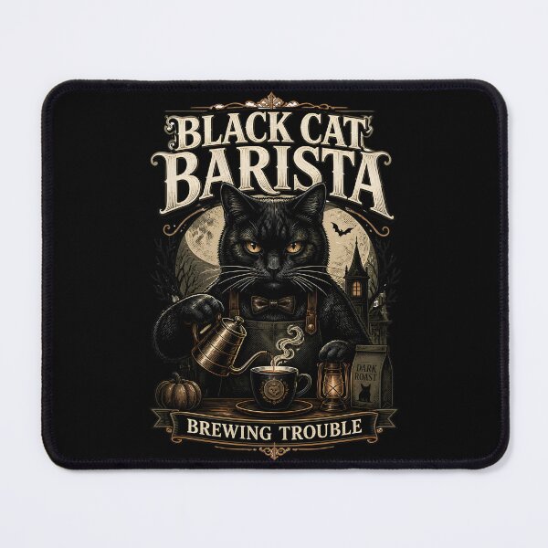 Item preview, Black Cat Barista Black Cat Halloween Gothic Engraving designed and sold by LiviuGligoros.
