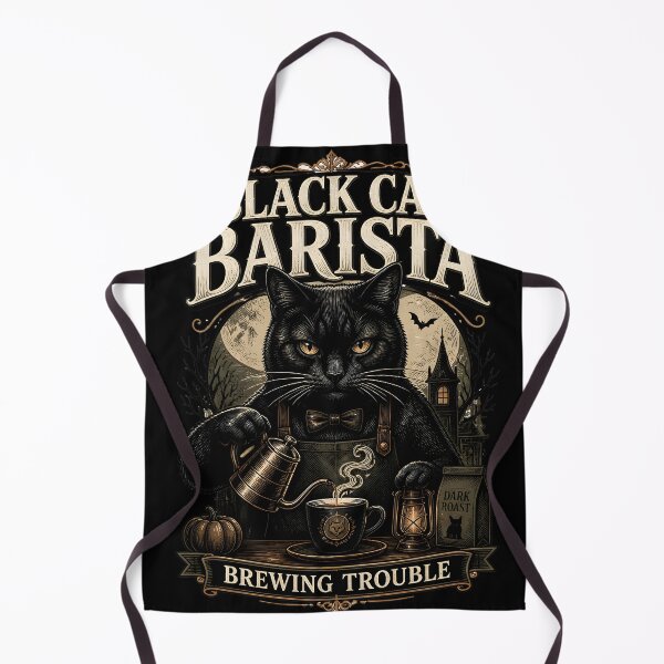 Item preview, Black Cat Barista Black Cat Halloween Gothic Engraving designed and sold by LiviuGligoros.