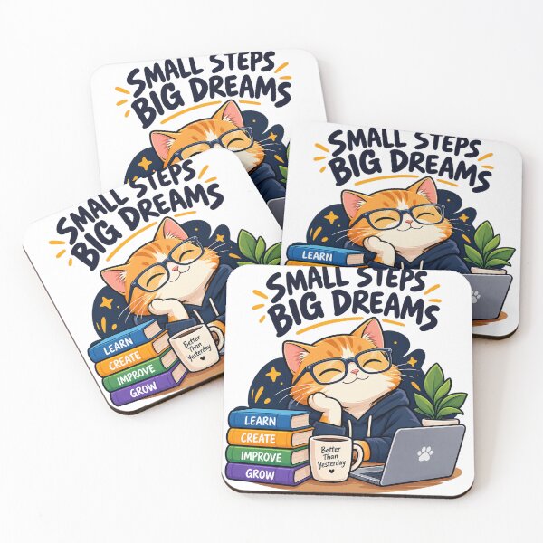 Item preview, Small Steps Big Dreams – Cute Motivational Cat Productivity Design designed and sold by Pixel & Ponder.