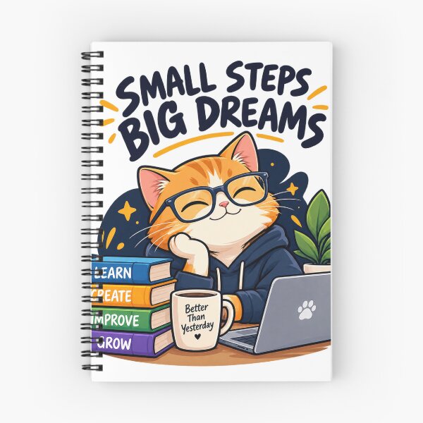 Item preview, Small Steps Big Dreams – Cute Motivational Cat Productivity Design designed and sold by Pixel & Ponder.