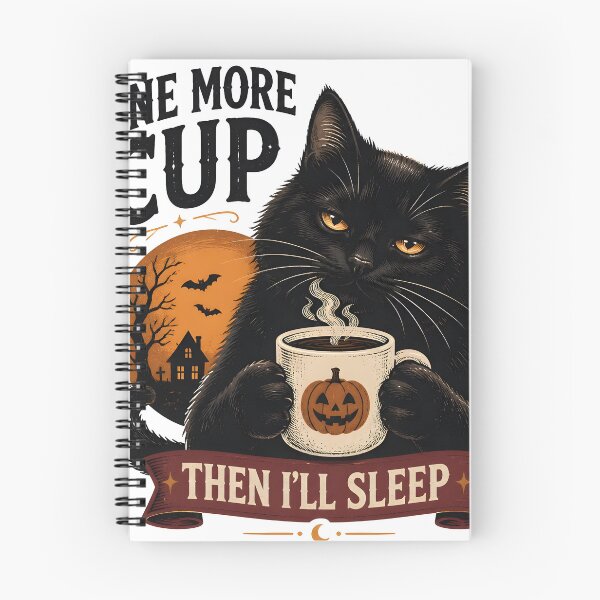 Item preview, One More Cup Black Cat Halloween Retro Screen Print designed and sold by LiviuGligoros.