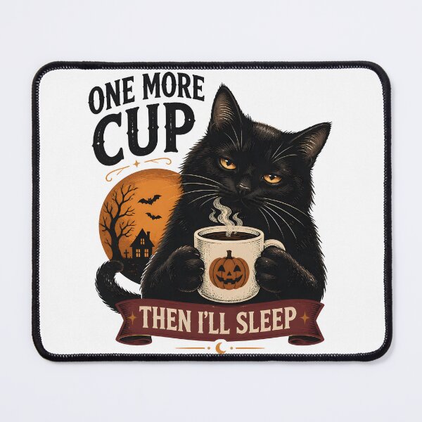 Item preview, One More Cup Black Cat Halloween Retro Screen Print designed and sold by LiviuGligoros.