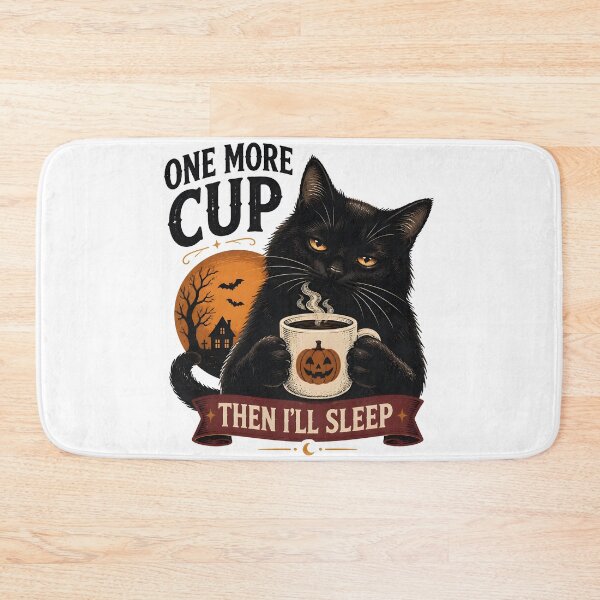 Item preview, One More Cup Black Cat Halloween Retro Screen Print designed and sold by LiviuGligoros.
