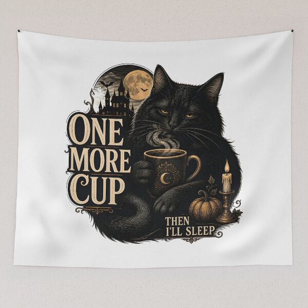 Item preview, One More Cup Black Cat Halloween Gothic Engraving designed and sold by LiviuGligoros.