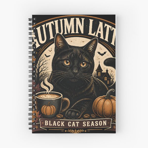 Item preview, Autumn Latte Black Cat Halloween Retro Screen Print designed and sold by LiviuGligoros.