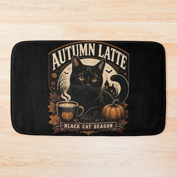 Item preview, Autumn Latte Black Cat Halloween Retro Screen Print designed and sold by LiviuGligoros.