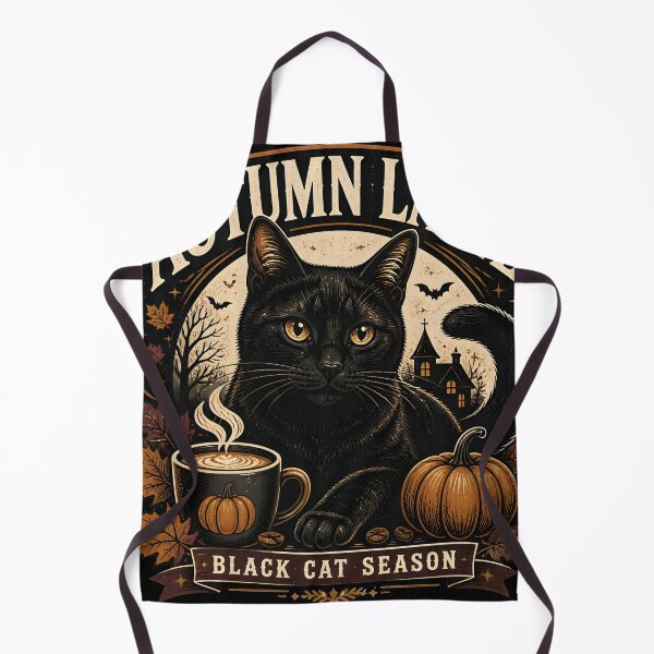 Item preview, Autumn Latte Black Cat Halloween Retro Screen Print designed and sold by LiviuGligoros.