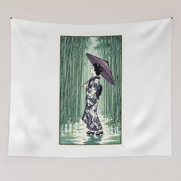 Item preview, Geisha in Rain Bamboo Grove Ukiyo-e designed and sold by TokyoUkiyoHouse.