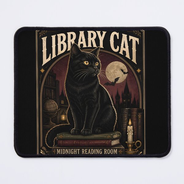 Item preview, Library Cat Black Cat Halloween Retro Screen Print designed and sold by BernoNickel.